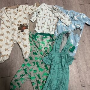 child of mine Neutral & Blue Animal Print One-Piece Bundle